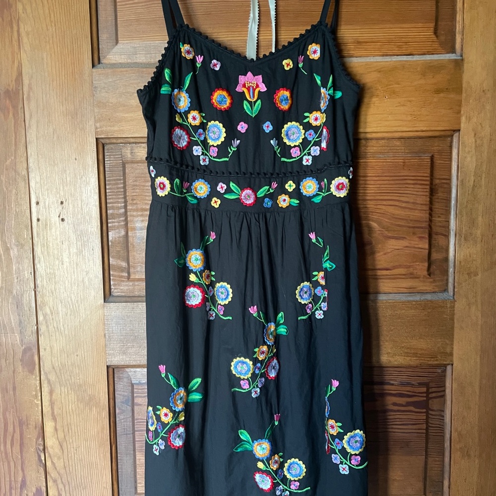 Black floral dress embroidered - earthbound traders - small
